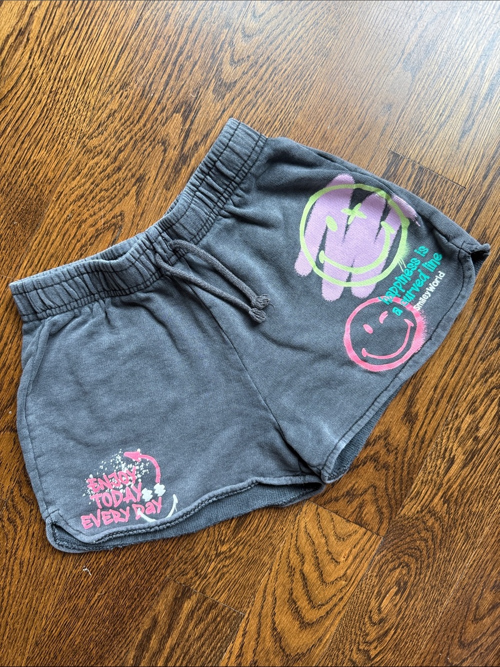 Zara Kids Smiley World Girls Sweatshorts - Charcoal Gray
